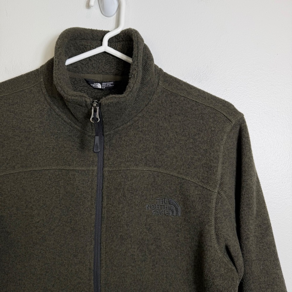 The North Face Gordon Lyons Full Zip Fleece Jacket Men Small Green Sweater Knit - Picture 3 of 6